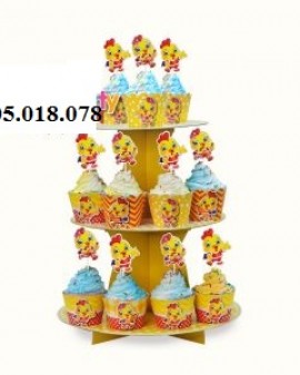 Tháp Bánh Cupcake Sinh Nhật Chủ Đề Gà Vàng