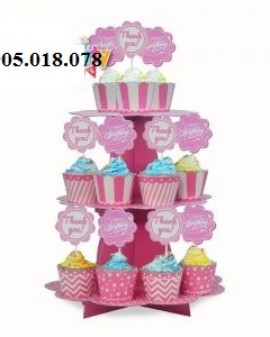 Tháp Bánh Cupcake Sinh Nhật Chủ Đề Màu Hồng