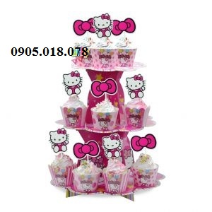 Tháp Bánh Cupcake Sinh Nhật Chủ Đề Kitty.