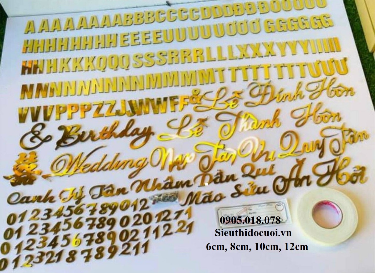 Bộ chữ số và bảng tên cô dâu chú rể bằng alu