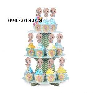 	Tháp Bánh Cupcake Sinh Nhật Chủ Đề Baby Boy