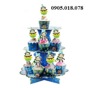 Tháp Bánh Cupcake Sinh Nhật Chủ Đề Khỉ Xanh
