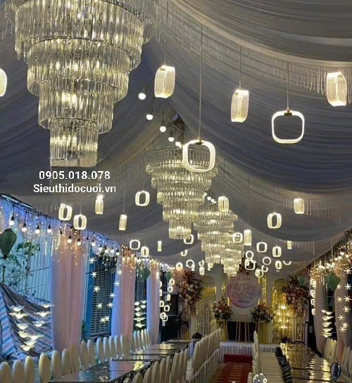 Đèn trang trí đám cưới thả led mica