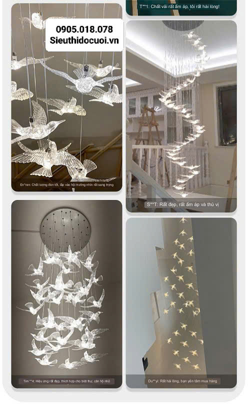 Đèn trang trí rạp cưới led chim trong suốt 