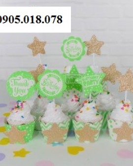 Tem Bánh Cupcake Sinh Nhật Chủ Đề Gold Kim Tuyến