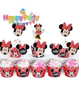 Tem Bánh Cupcake Sinh Nhật Chủ Đề Mickey Đỏ