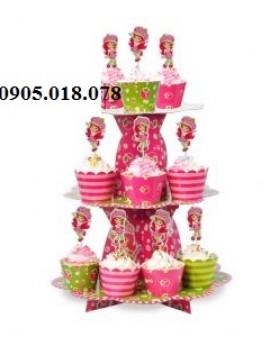 Tháp Bánh Cupcake Sinh Nhật Chủ Đề Cô Bé Dâu Tây