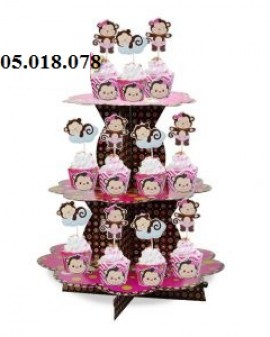 Tháp Bánh Cupcake Sinh Nhật Chủ Đề Khỉ Hồng