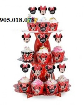 Tháp Bánh Cupcake Sinh Nhật Chủ Đề Mickey Đỏ