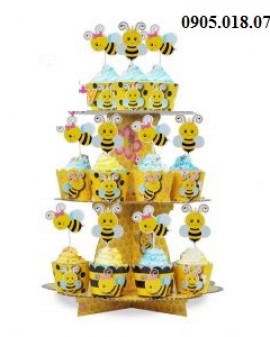 Tháp Bánh Cupcake  Sinh Nhật Chủ Đề Ong Vàng