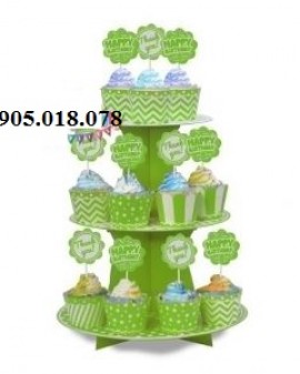 Tháp Bánh Cupcake Sinh Nhật Chủ Đề Xanh Lá